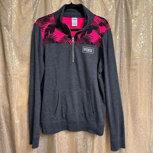 PINK Victorias Secret Gray Hot Pink Hawaiian 1/4 Zip Pullover Sweater Large